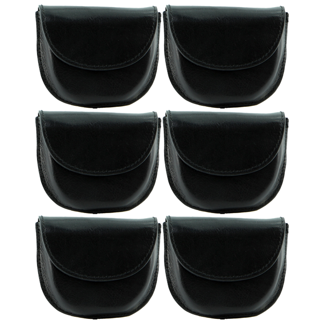6x Milleni Genuine Leather Coin Purse Wallet Bulk Pack - Black (Belt Loop)