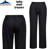 Portwest Rachel Womens Chef Trousers - Black (Ladies Hospitality Workwear Uniform)