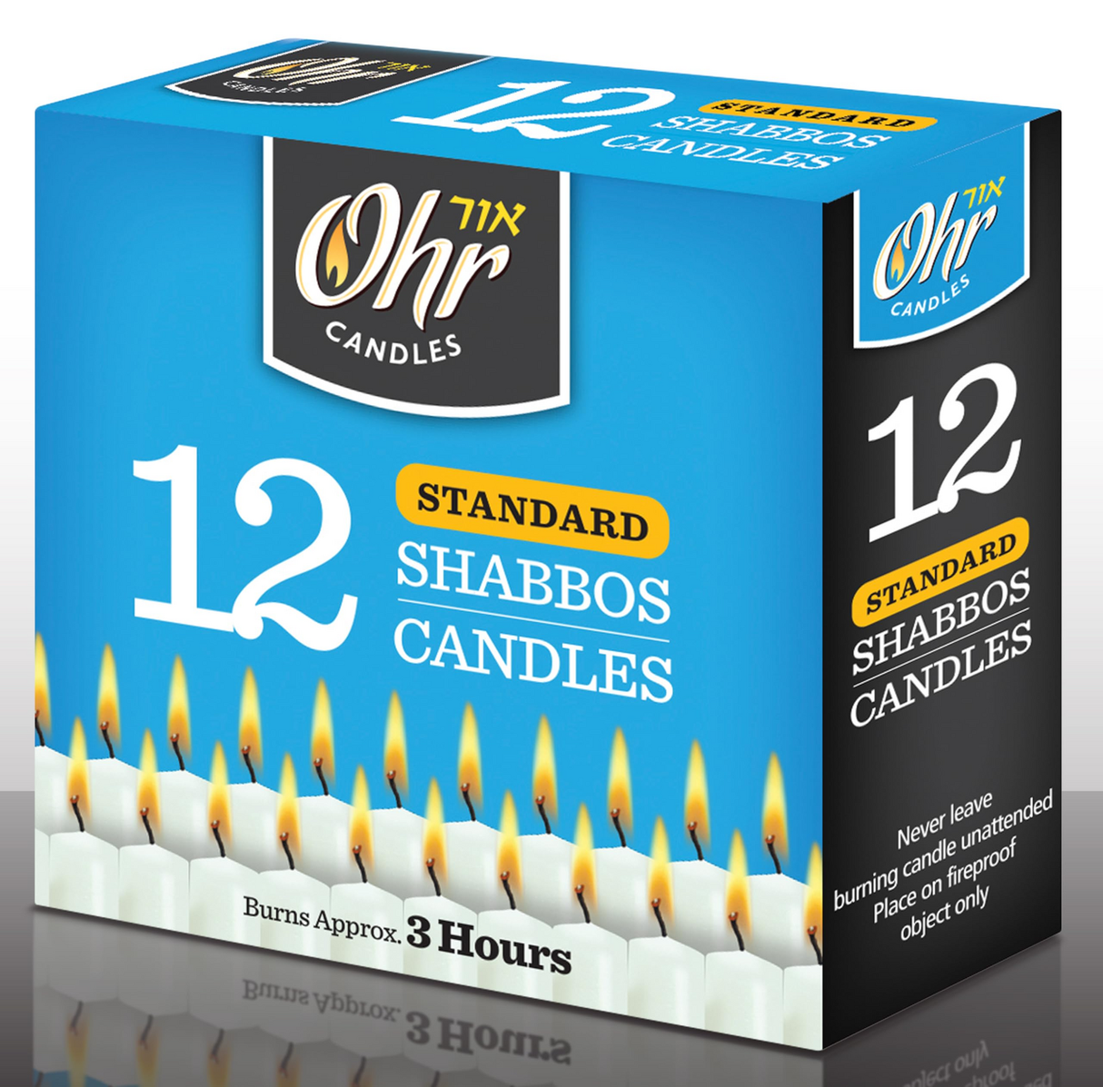 Ohr 12pcs Standard Shabbos Candles - Jewish Shabbat (Burns Approx. 3 Hours)