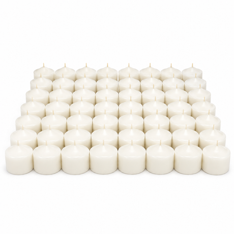 48x 36-Hour White Church Pillar Candles Bulk Pack - Unscented & Lead Free (7.5x7.5cm / 3x3")