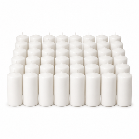 48x 20-Hour White Church Pillar Candles Bulk Pack - Unscented & Lead Free (5x10cm / 2x4")