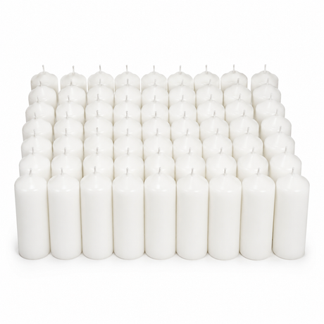 48x 30-Hour White Church Pillar Candles Bulk Pack - Unscented & Lead Free (5x15cm / 2x6")