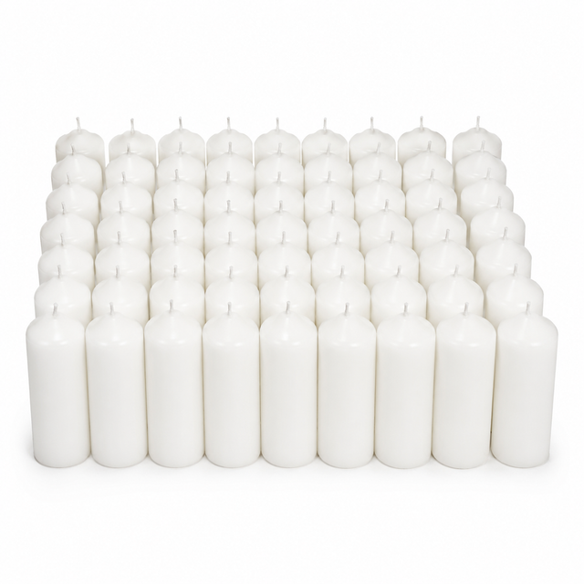 48x 30-Hour White Church Pillar Candles Bulk Pack - Unscented & Lead Free (5x15cm / 2x6")
