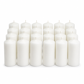 24x 72-Hour White Church Pillar Candles Bulk Pack - Unscented & Lead Free (7.5x15cm / 3x6")
