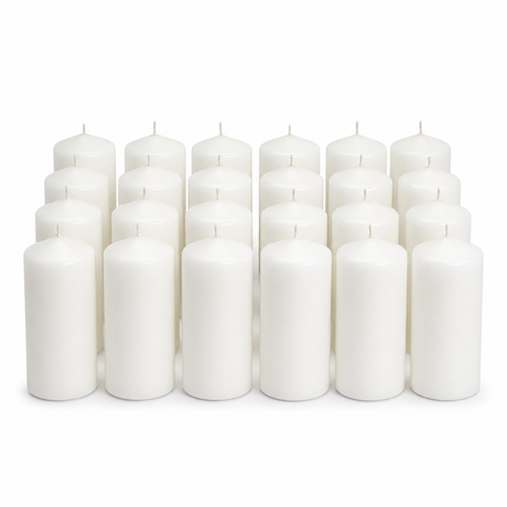 24x 72-Hour White Church Pillar Candles Bulk Pack - Unscented & Lead Free (7.5x15cm / 3x6")