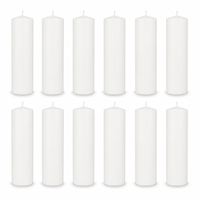 12x 108-Hour White Church Pillar Candles Bulk Pack - Unscented & Lead Free (5x23cm / 2x9")