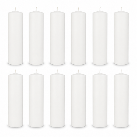 12x 108-Hour White Church Pillar Candles Bulk Pack - Unscented & Lead Free (5x23cm / 2x9")