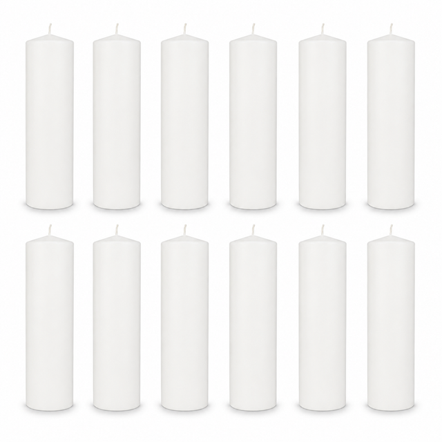12x 108-Hour White Church Pillar Candles Bulk Pack - Unscented & Lead Free (5x23cm / 2x9")