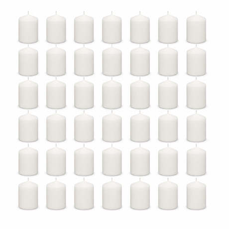 48x 36-Hour White Pillar Candles Bulk Pack - Unscented & Lead Free (7.5x7.5cm / 3x3")