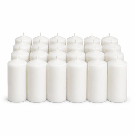 24x 72-Hour White Pillar Candles Bulk Pack - Unscented & Lead Free (7.5x15cm / 3x6")