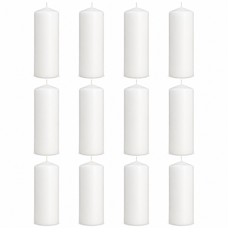 12x 108-Hour White Pillar Candles Bulk Pack - Unscented & Lead Free (7.5x23cm / 3x9")