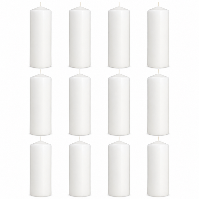 12x 108-Hour White Pillar Candles Bulk Pack - Unscented & Lead Free (7.5x23cm / 3x9")