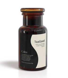 TeaGood Calm Organic Loose Leaf Tea w/ Sacred Flowers & Medicinal Mushrooms - 30g in Glass Jar