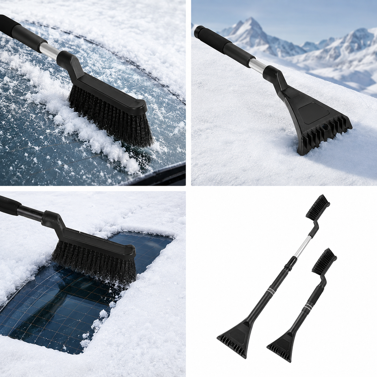 Extendable Car 3 in 1 Snow Brush and Ice Scraper with Detachable Head in Black
