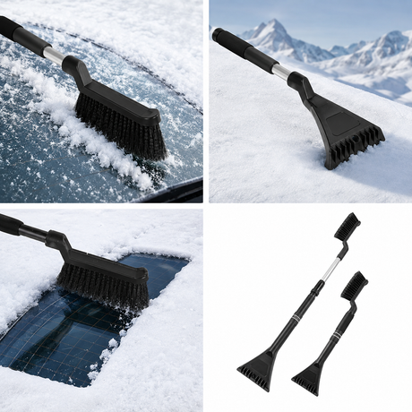 Extendable 3 in 1 Car Snow Brush & Ice Scraper w/ Detachable Head - Black (Winter Auto Care)