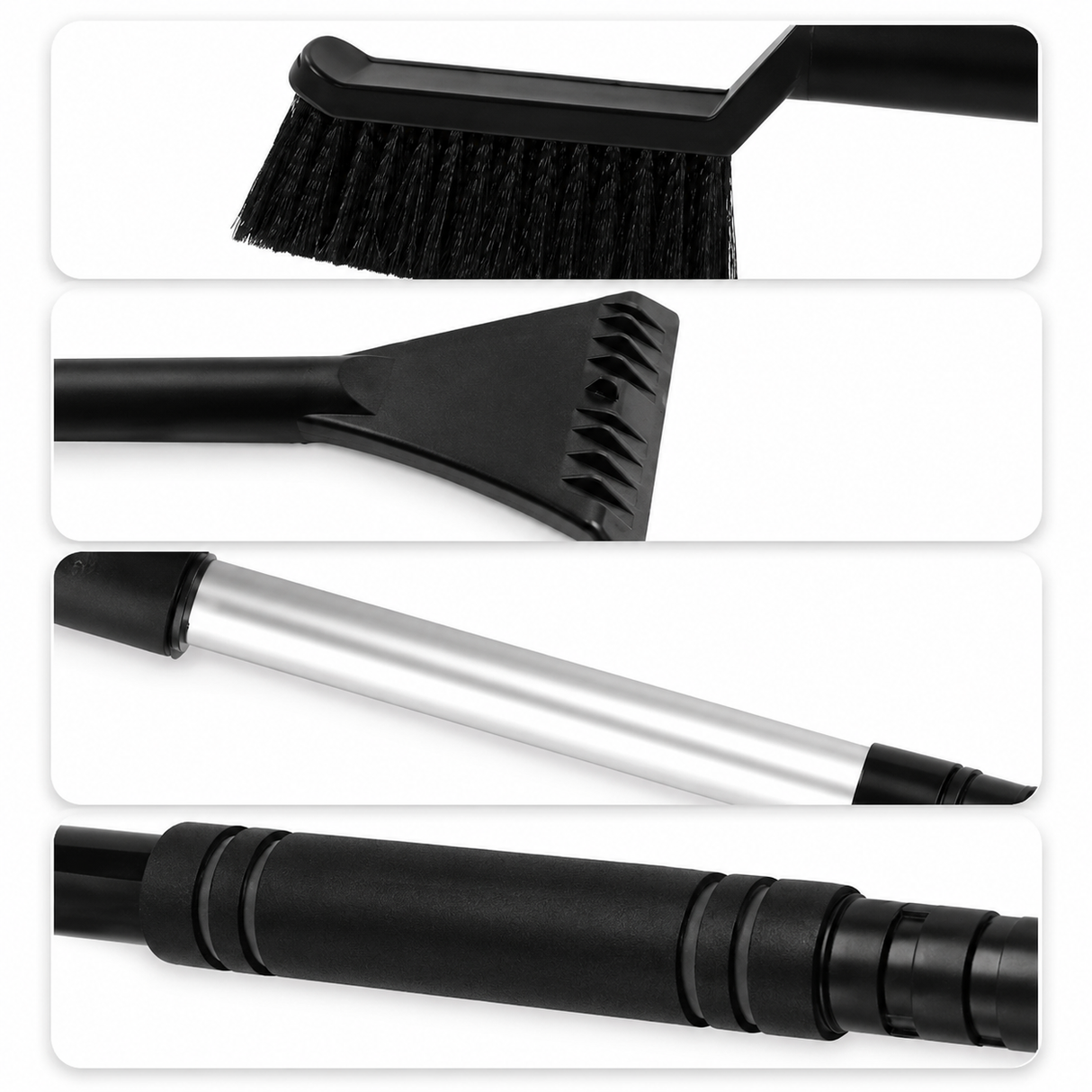 Extendable Car 3 in 1 Snow Brush and Ice Scraper with Detachable Head in Black