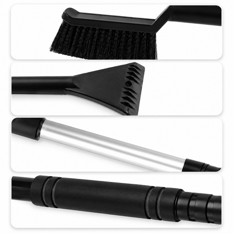 Extendable 3 in 1 Car Snow Brush & Ice Scraper w/ Detachable Head - Black (Winter Auto Care)