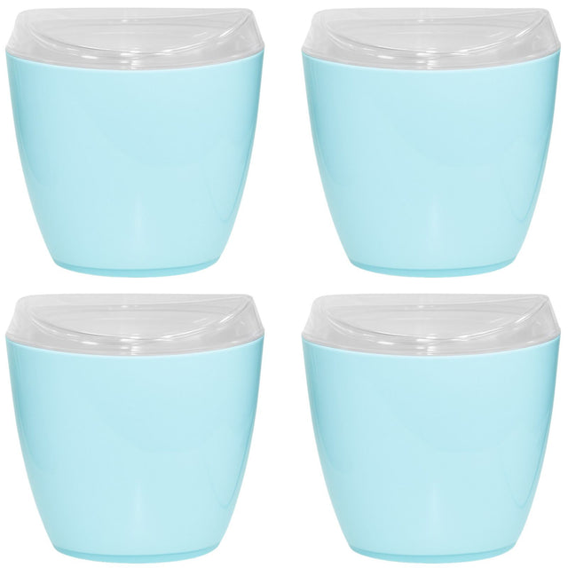 4x Oval Swing Top Waste Rubbish Bin Acrylic Lightweight Compact Bathroom Office in Blue