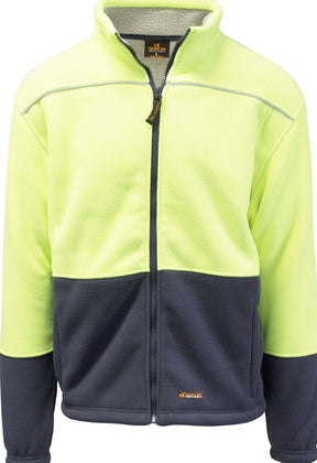 HI VIS Polar Fleece Sherpa Full Zip Jacket  - Yellow (Thick Lined  Winter Safety Jumper)