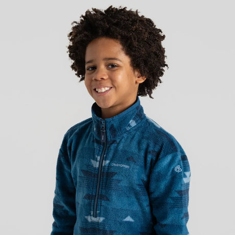 Craghoppers Calke Kids Printed Microfleece Half Zip Jacket in Navy Blue