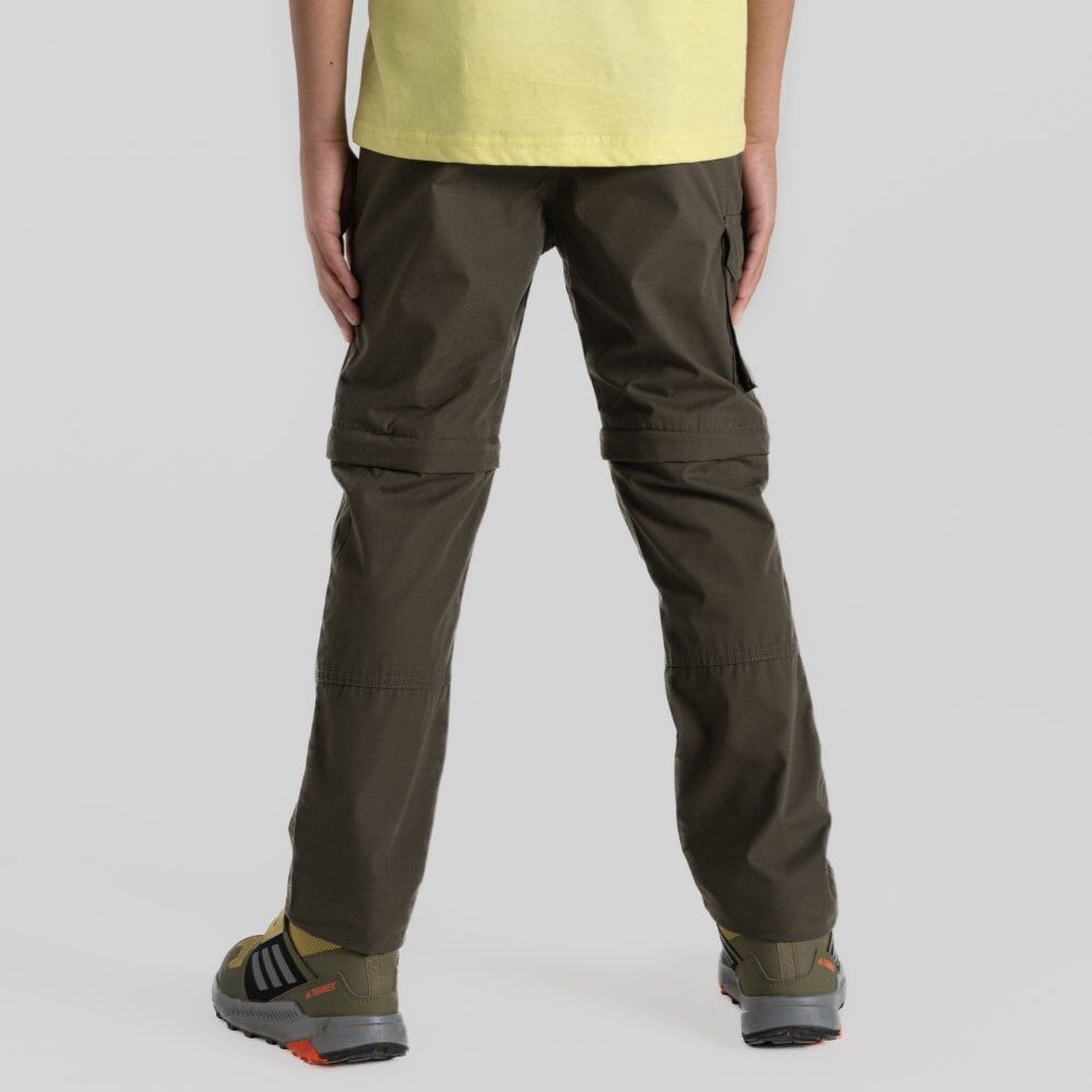 Craghoppers Kids Kiwi Cargo II Convertible Cargo Hiking Trousers Pants in Woodland Green