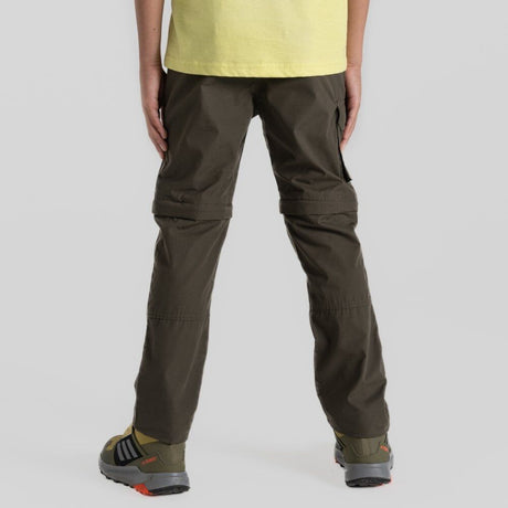 Craghoppers Kids Kiwi Cargo II Convertible Cargo Hiking Trousers Pants in Woodland Green