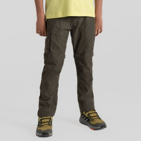 Craghoppers Kids Kiwi Cargo II Convertible Cargo Hiking Trousers Pants in Woodland Green