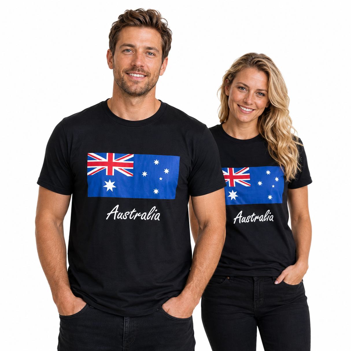 Adults 100% Cotton Australia Flag T-Shirt in Black
