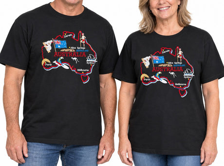 3x Adults Unisex Loose Fit Australia Map T-Shirt Pack - Black (100% Cotton Souvenir Gift)