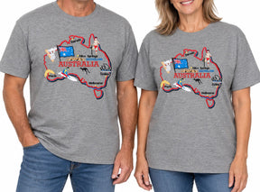 Adults Unisex Loose Fit 100% Cotton Australia Map T-Shirt in Grey - XXL