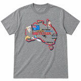 Adults Unisex Loose Fit Australia Map T-Shirt - Grey (100% Cotton Souvenir Gift)