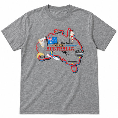 3x Adults Unisex Loose Fit Australia Map T-Shirt Pack - Grey (100% Cotton Souvenir Gift)