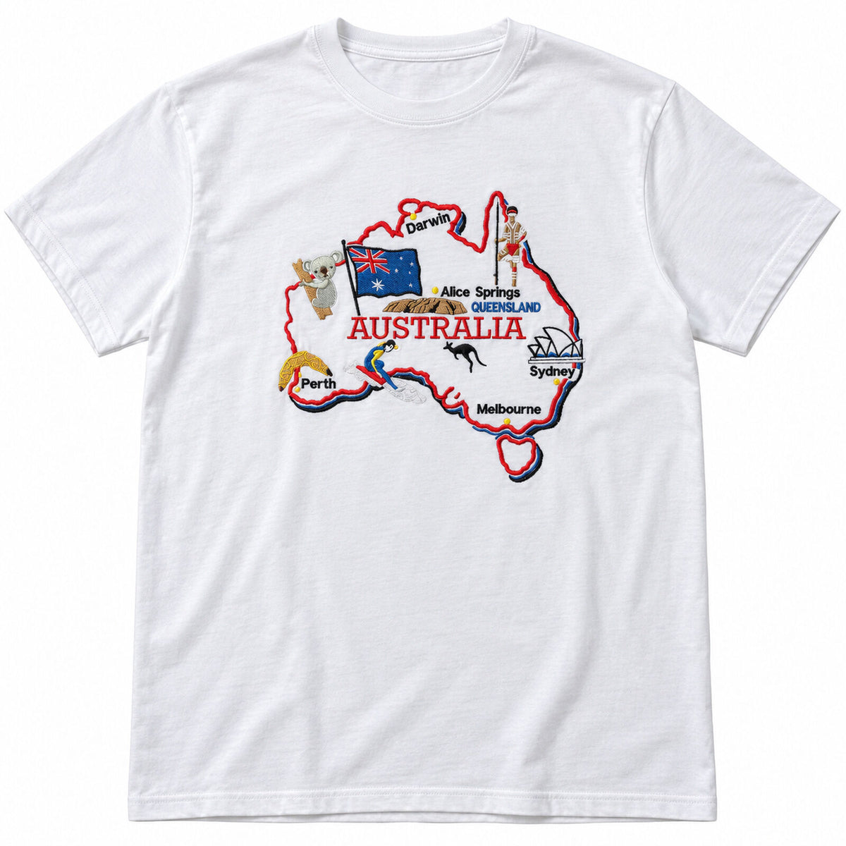 Adults Unisex Loose Fit 100% Cotton Australia Map T-Shirt in White
