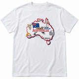 Adults Unisex Loose Fit 100% Cotton Australia Map T-Shirt in White