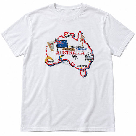 Adults Unisex Loose Fit Australia Map T-Shirt - White (100% Cotton Souvenir Gift)