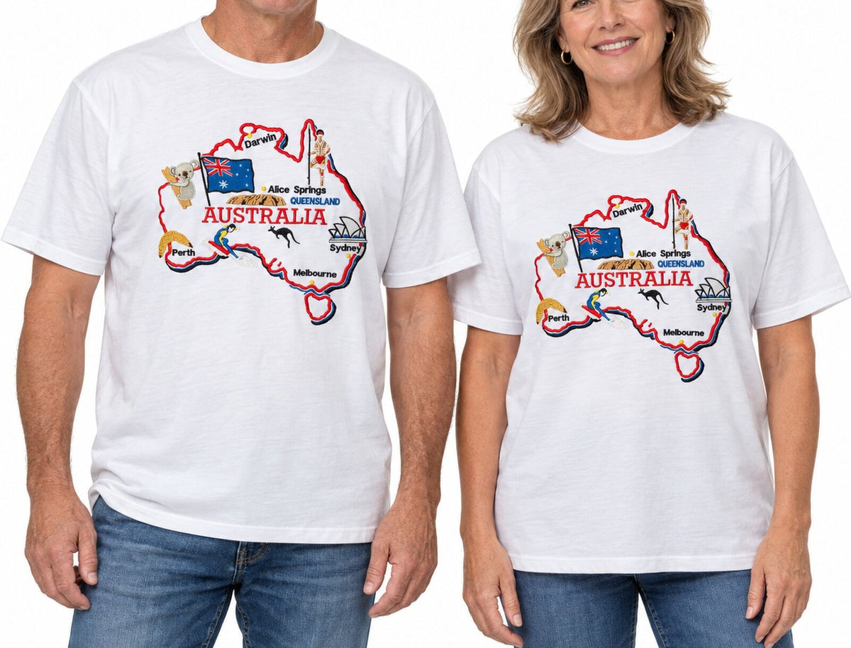 Adults Unisex Loose Fit 100% Cotton Australia Map T-Shirt in White - XXL
