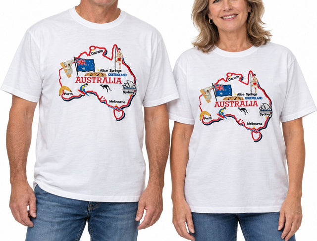 Adults Unisex Loose Fit 100% Cotton Australia Map T-Shirt in White - XXL