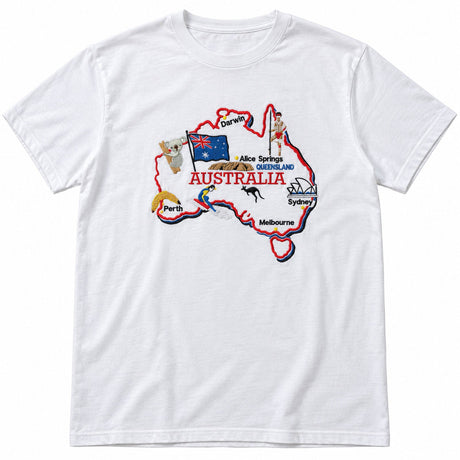 3x Adults Unisex Loose Fit Australia Map T-Shirt Pack - White (100% Cotton Souvenir Gift)