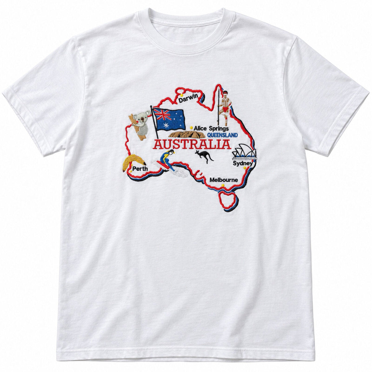 Adults Unisex Loose Fit Australia Map T-Shirt - White (100% Cotton Souvenir Gift)