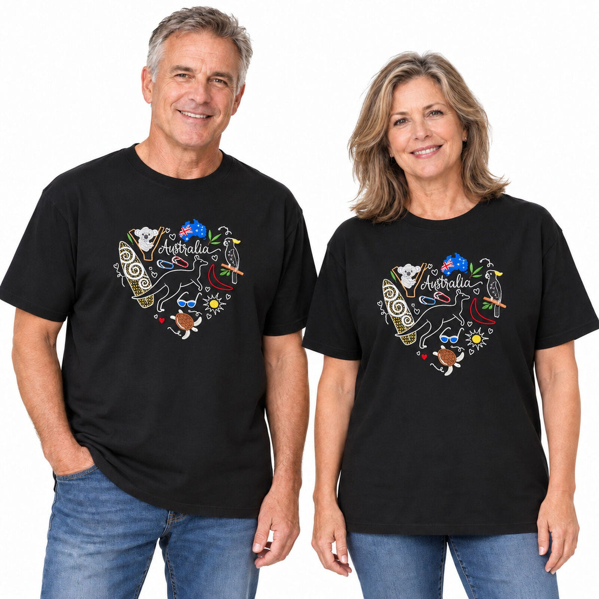 Adults Unisex Loose Fit Australia Outdoors T-Shirt - Black (100% Cotton Souvenir Gift)