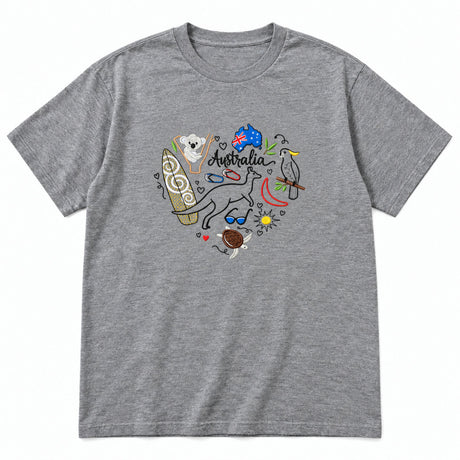 Adults Unisex Loose Fit Australia Outdoors T-Shirt - Grey (100% Cotton Souvenir Gift)