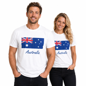 Adults Unisex 100% Cotton Australia Flag T-Shirt - White
