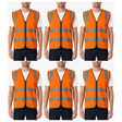 6x Orange Hi Vis Zip Up Safety Vest Bulk Pack - Reflective Tape Day/Night Workwear (One Size)