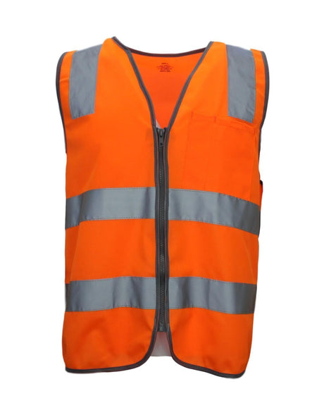 6x Orange Hi Vis Zip Up Safety Vest Bulk Pack - Reflective Tape Day/Night Workwear (One Size)