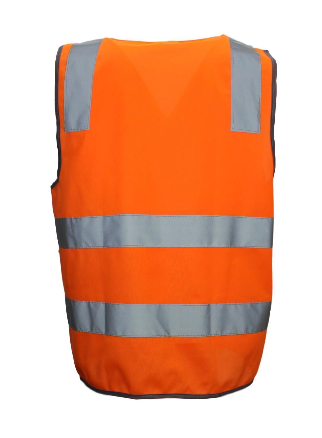 Orange Hi Vis Zip Up Safety Vest - Reflective Tape Day/Night Workwear (One Size)