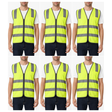 6x Yellow Hi Vis Zip Up Safety Vest Bulk Pack - Reflective Tape Day/Night Workwear (One Size)