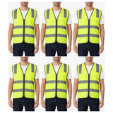 6x Yellow Hi Vis Zip Up Safety Vest Bulk Pack - Reflective Tape Day/Night Workwear (One Size)