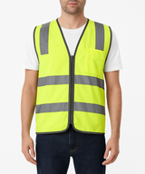 Yellow Hi Vis Zip Up Safety Vest - Reflective Tape Day/Night Workwear (One Size)