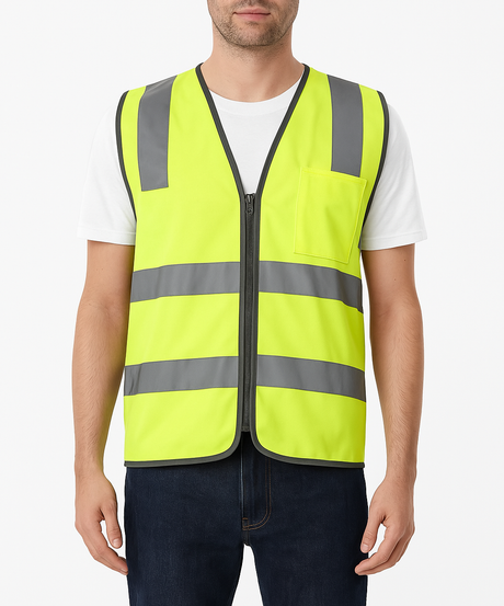 6x Yellow Hi Vis Zip Up Safety Vest Bulk Pack - Reflective Tape Day/Night Workwear (One Size)