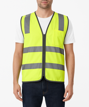 Hi Vis Safety Vest Reflective Tape Zip Up Workwear Pocket High Visibility in Yellow